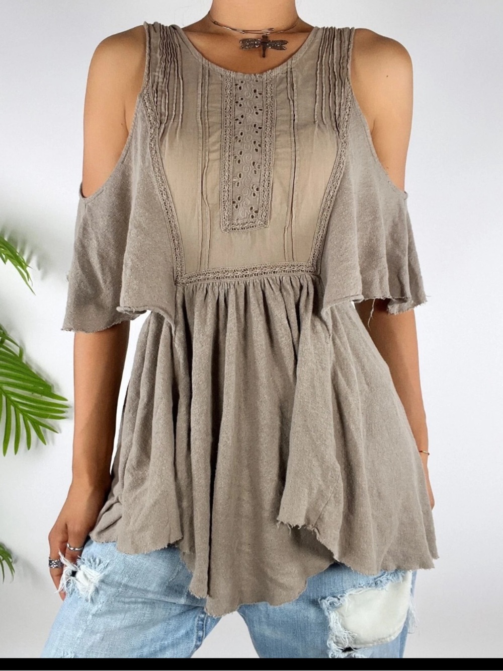 Women's Free People Boho Fairy Grunge Cottagecore Hippie Linen Sleeveless Dress